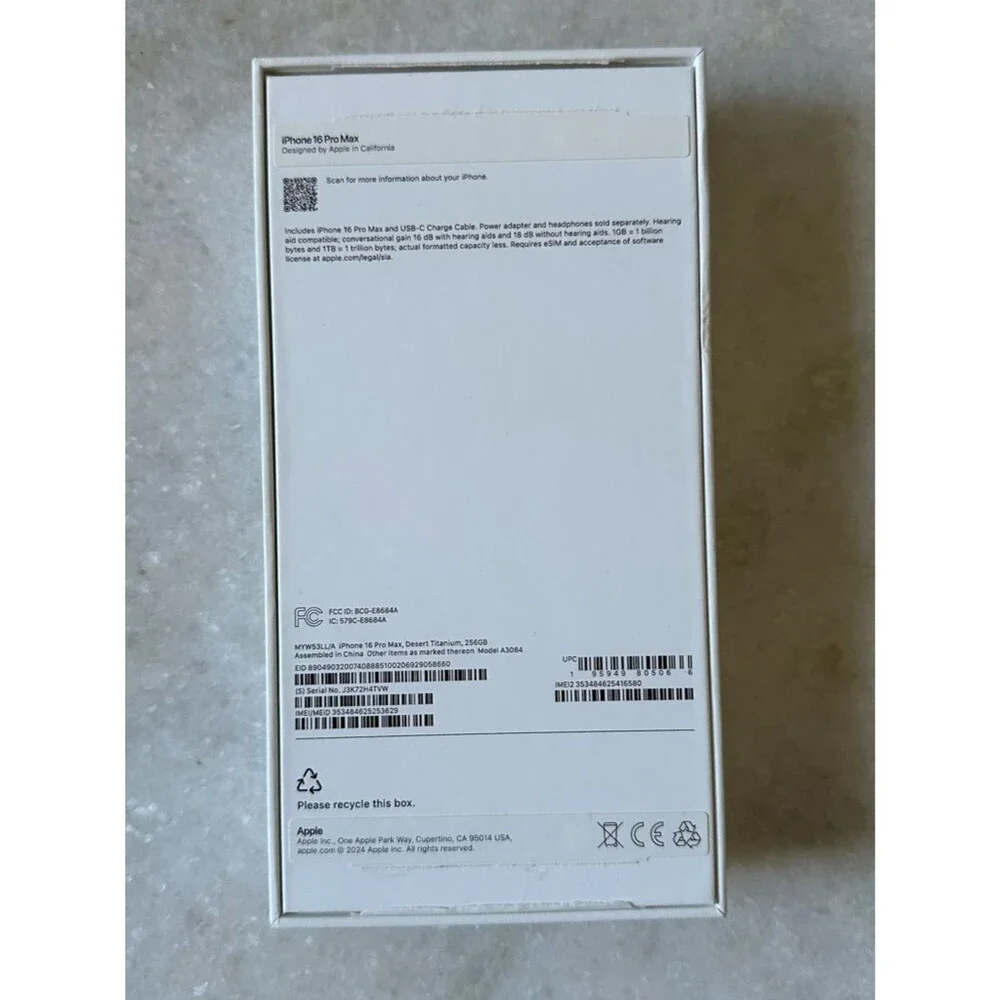 Apple iPhone 16 Pro Max BOX ONLY Desert Titanium 256 GB with Inserts OEM